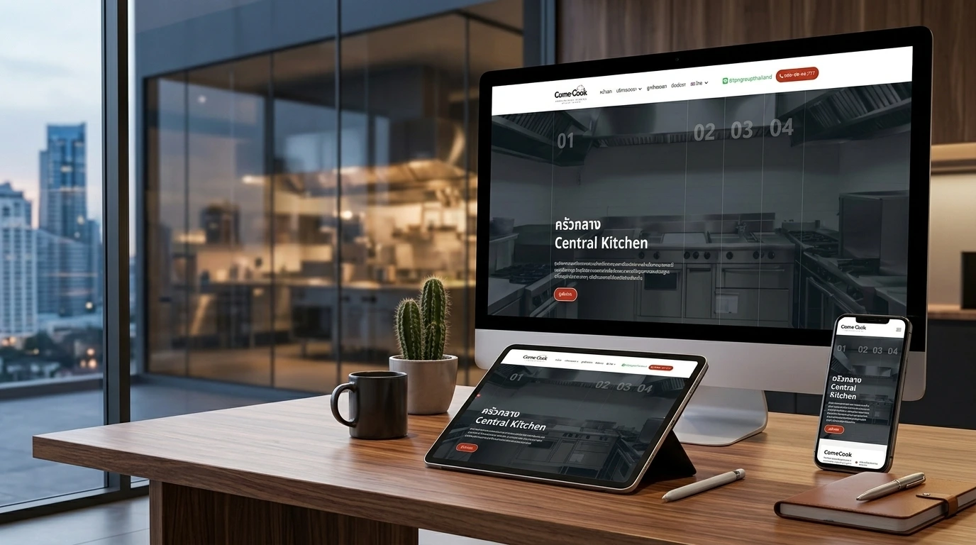 หน้า responsive เว็บ Comekitchen ใน case รับทำเว็บไซต์ นนทบุรี