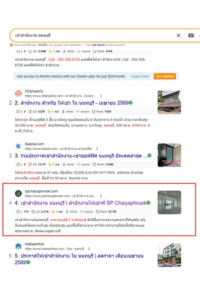 รับทำ seo สำหรับ sem ติดอันดับ top 10 ใน คียเวิร์ด เช่าสำนักงานนนทบุรี